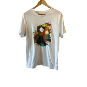 OLD NAVY White Graphic Print Short Sleeve Cotton Crew Neck Tee Shirt M